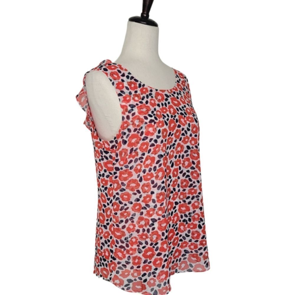 Cabi Flipside Red Floral Ruffle Detail Sleeveless Blouse Size S - Picture 4 of 10